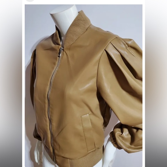 HOUSE OF HARLOW 1960 / NWT / FAUX LEATHER BOMBER JACKET / ICED LATTE - Picture 2 of 12
